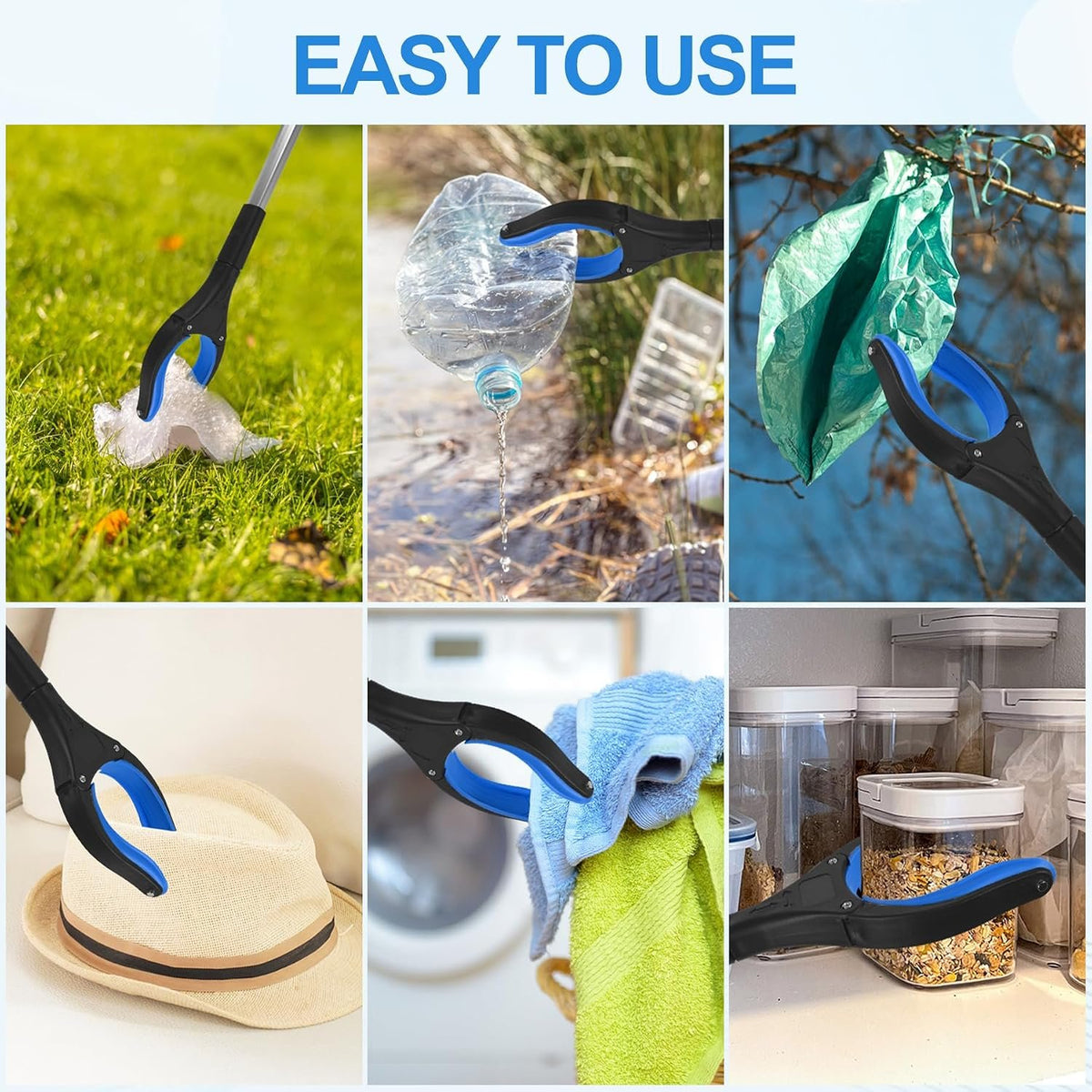 Foldable Grabber Reacher Tool 32 Inch, 6-Pack Heavy Duty Trash Picker Upper | 360° Rotating Jaw with Magnetic Tip, Lightweight Arm Extension for Seniors, Post-Surgery Recovery, Commercial Cleanup
