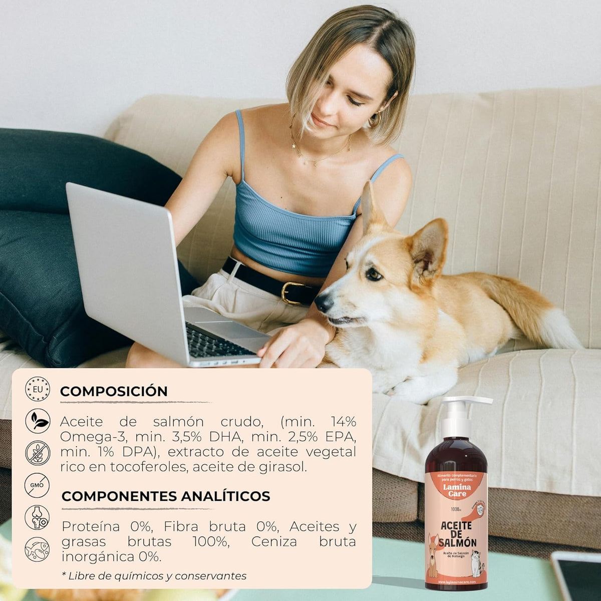 Salmon Oil Dogs and Cats to Strengthen Joints, Skin and Immune System, Salmon Oil Dogs and Cats Naturally Enriched with Omega 3 Dogs, 6, EPA and DHA