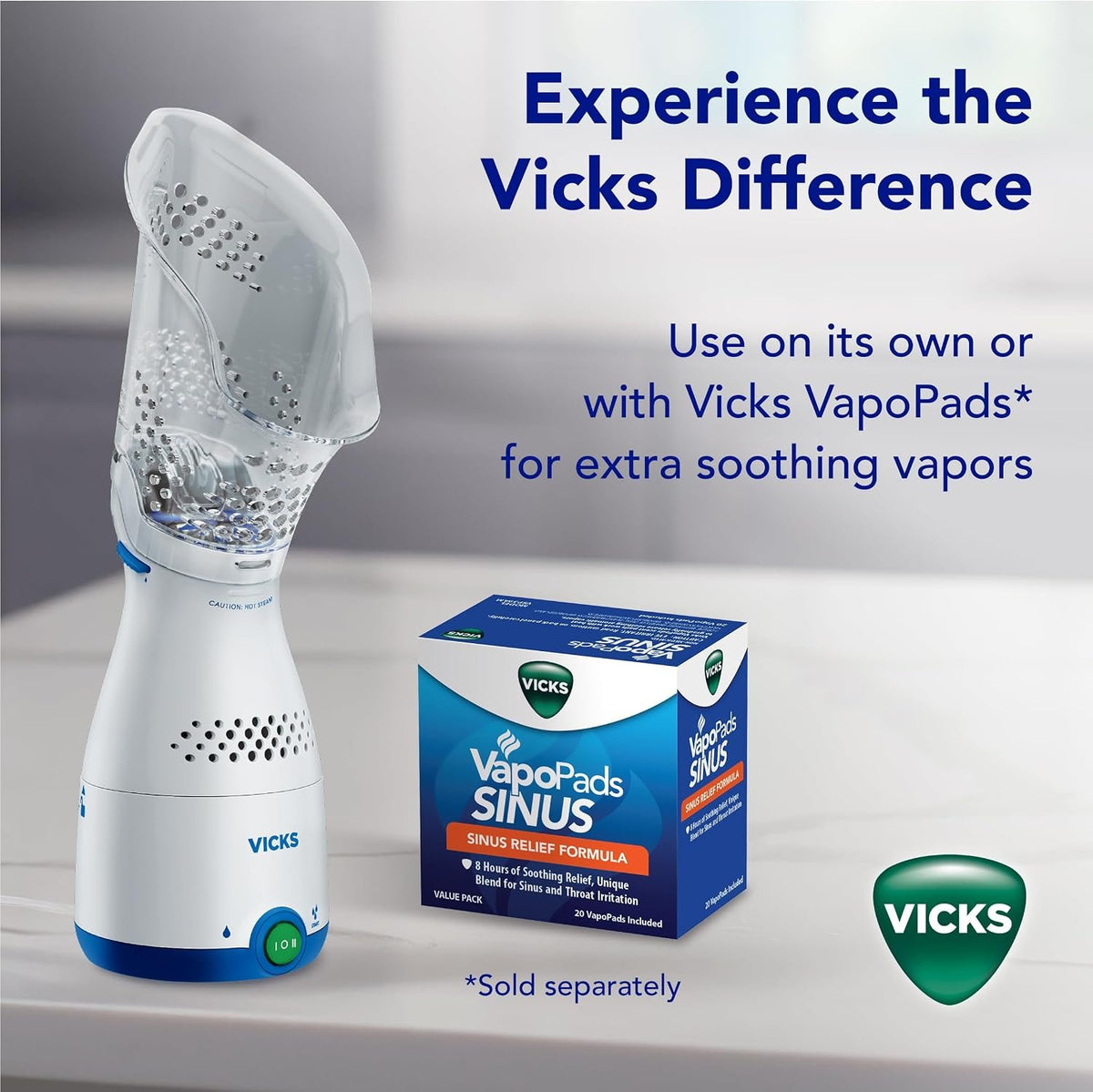 Vicks Sinus Inhaler for Sinus Relief, Works with VapoPads (1 Included) | Plug-in Non-Medicated Steam Inhaler for Allergies, Congestion & Colds, Vocal Steamer, Soothes Nasal & Throat Passages