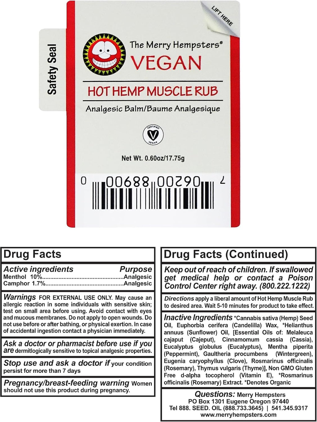 Merry Hempsters Vegan Hot Hemp Muscle Rub Single (2-Pack)