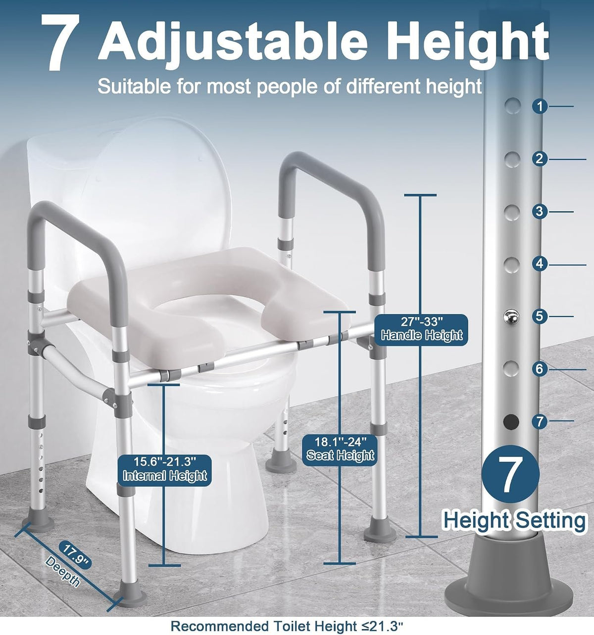 HOMLAND Toilet Seat Risers for Seniors with Handles, Dual-Crossbar, 400lb | Adjustable Height and Width, Padded Seat, Aluminum Reinforced Frame, Raised Handicap Elevated Toilet Seat Fit Any Toilet