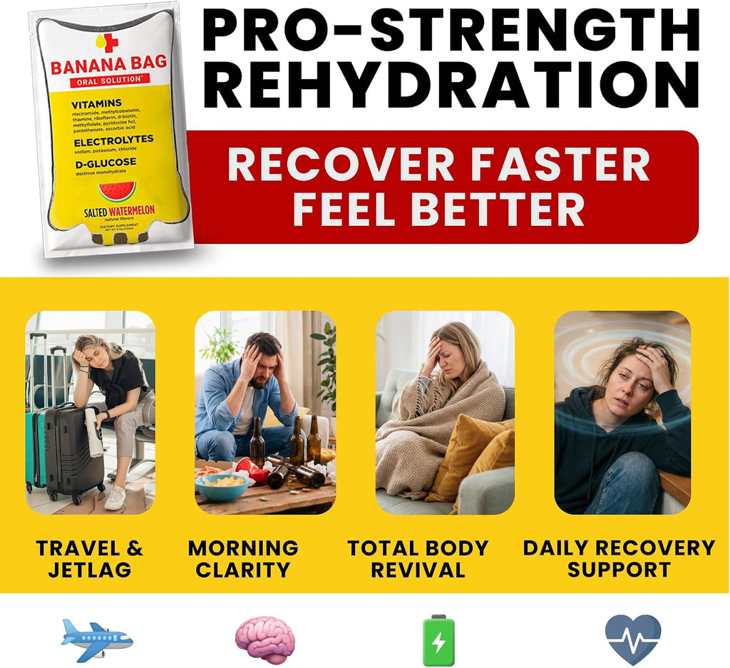 Banana Bag Electrolytes Vitamin Powder Drink Mix, Salted Watermelon 5 Pk