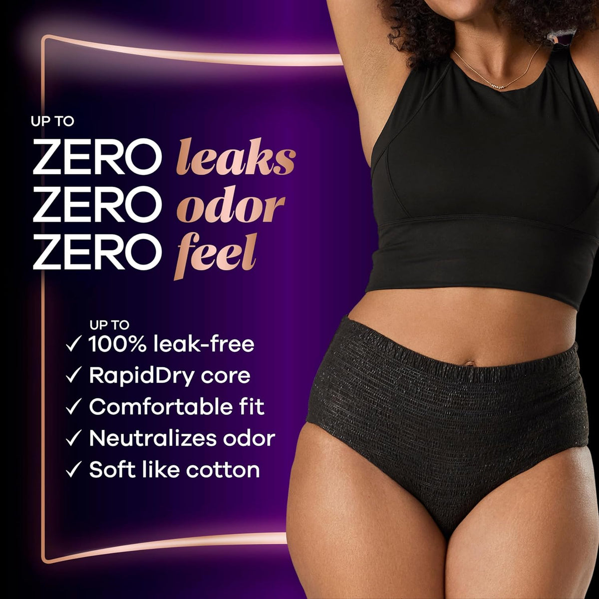 Always Discreet Boutique Incontinence and Postpartum Underwear for Women, Maximum Protection, Large, Black, 10 Count