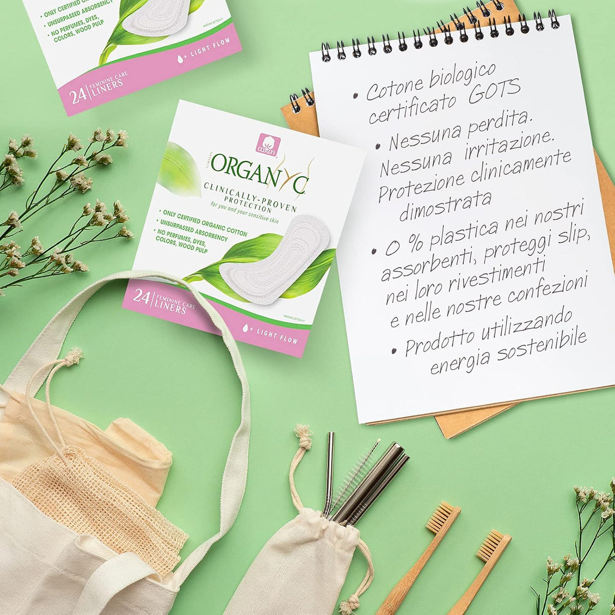 Organyc 100% Organic Cotton Panty Liners for Sensitive Skin, 24 count