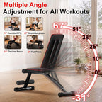 FitinOne Adjustable Folding Weight Bench for Home Gym, 660 lbs Capacity Multi-Functional Workout Bench Sturdy Durable for Full Body