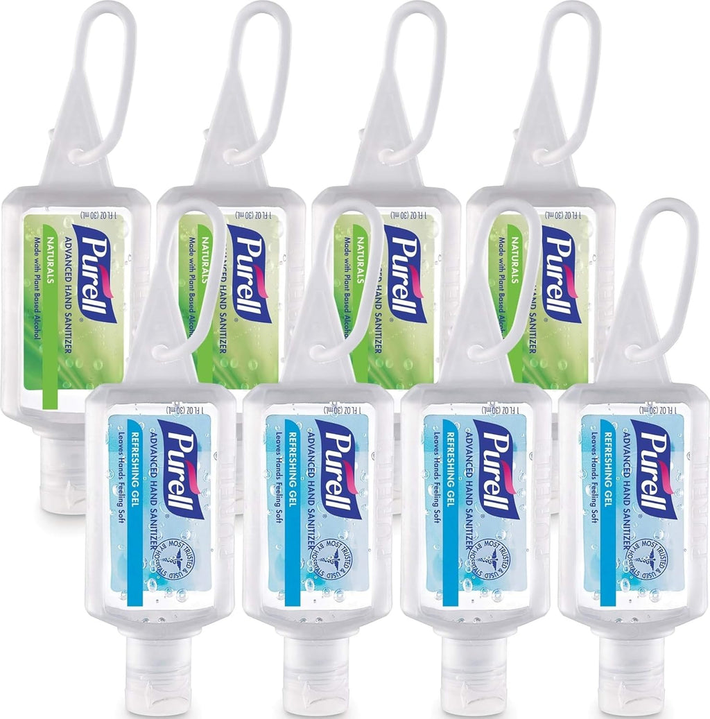 Purell Advanced Hand Sanitizer Variety Pack, Naturals and Refreshing Gel, 1 Fl Oz Travel Size Flip-Cap Bottle with Jelly Wrap Carrier (Pack of 8) - 3900-09-ECSC