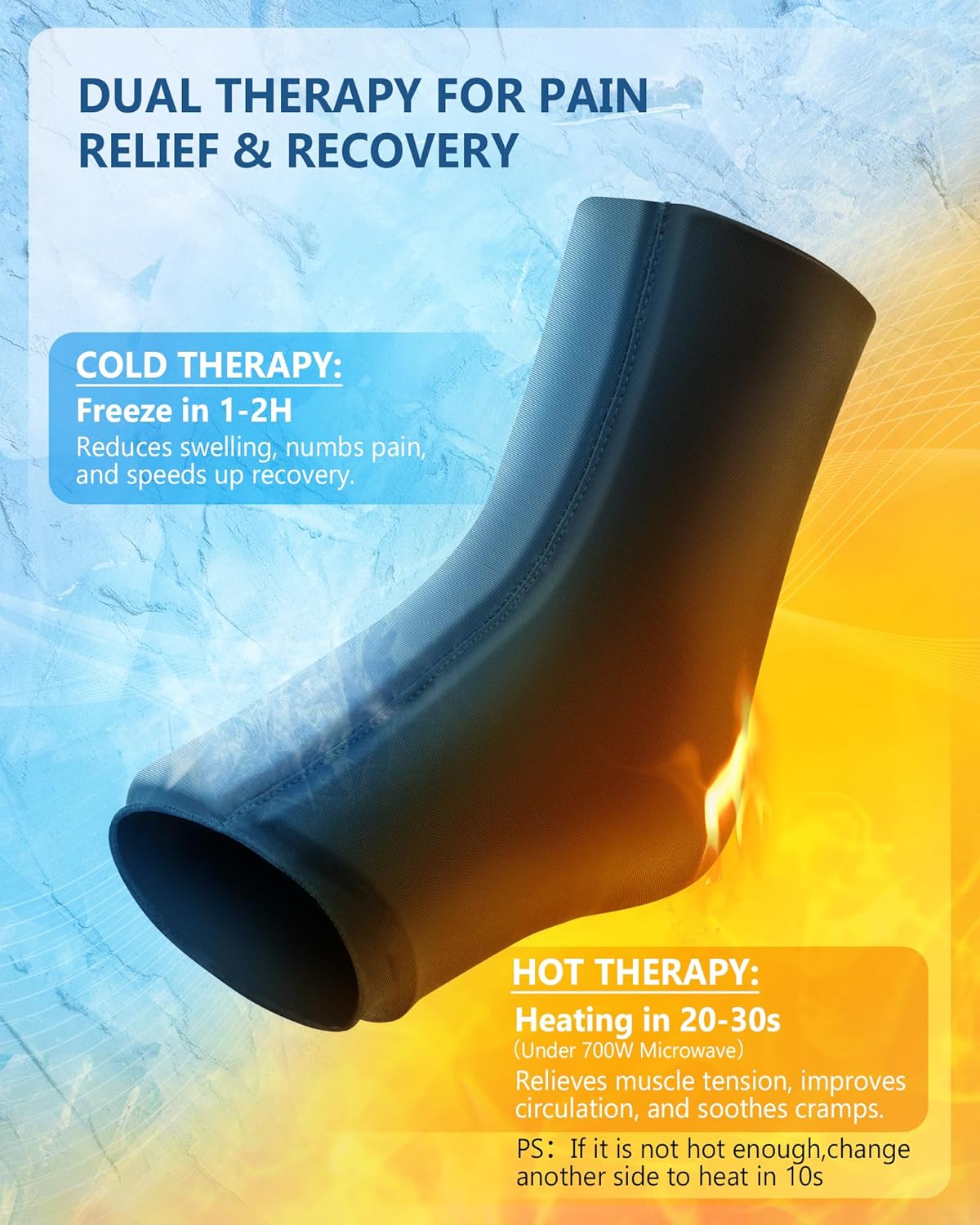 Ankle Foot Ice Pack, Expert Solid Gel Cold & Hot Therapy for Ankle Recovery | Heel Foot Ice Wrap, Stay Flexible After Frozen, 360° Foot Coverage, Easy Wear, Soft Fabric, Achilles & Plantar Relief