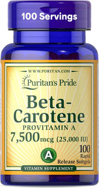 Puritan's Pride Beta Carotene Provitamin A 7,500mcg (25,000 IU)