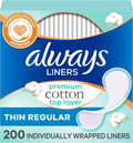 Always Panty Liners for Women Premium Cotton Liners 200 Count