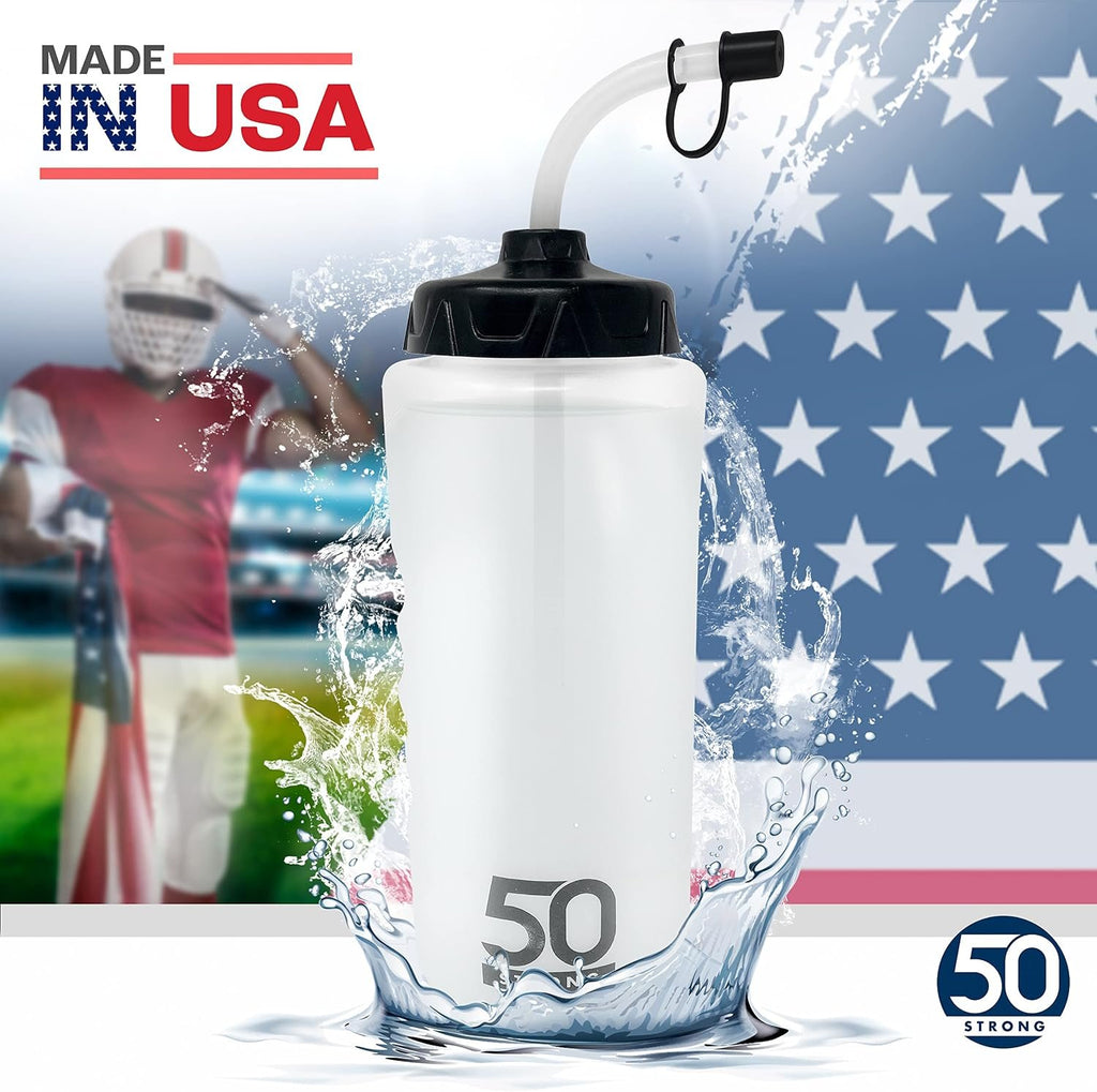 50 Strong | Hockey & Lacrosse Straw Water Bottles, 18-Pack, 1 Liter