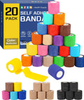 AZEN 20 Pack Self Adhesive Bandage Wrap, Elastic Cohesive Bandage Wrap, Color Athletic Tape, Vet Wrap, Ankle Tape