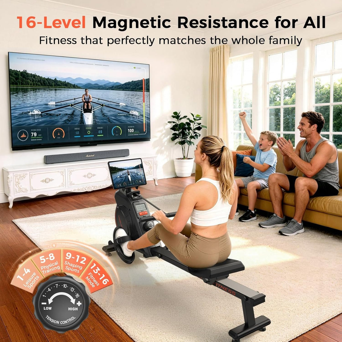 YOSUDA Rowing Machine for Home, Magnetic Rower Machine for Beginners to Athletes, Use with Resistance Adjustment Function, Bluetooth, App Supported, LCD Monitor, and Comfortable Seat Cushion