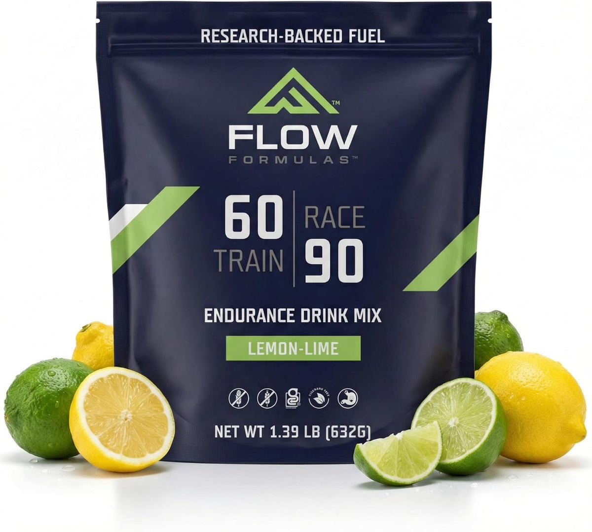Flow Formulas Lemon Lime Endurance Drink Mix, Top 12 Allergen-Free, Carbohydrate & Electrolyte Sports Fuel Powder for Performance Training, High Carb Exercise Support, Gluten-Free - 10 Servings