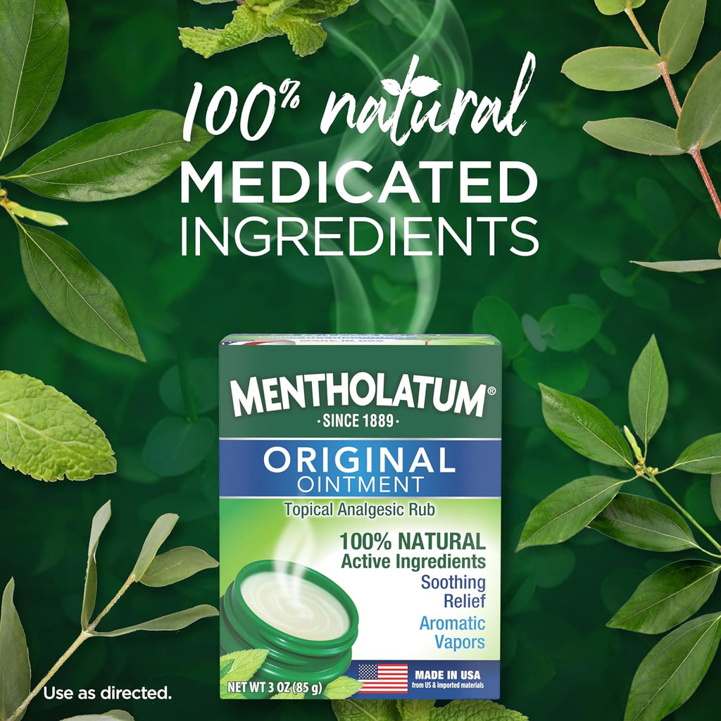 Mentholatum Original Vapor Chest Rub, Topical Analgesic Ointment, Vapors Soothe Nasal Passages & Relieve Chest and Muscle Aches Due To Cold & Cough, All-Natural Medicated Ingredients, 3.0 oz