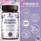 Women’s Probiotics 50 Billion CFU Guaranteed, Vegan Probiotic Strains, Supports Womens Digestive, Immune, Vaginal, & Urinary Health, Delayed Release, No Soy Gluten Nature's Probiotic - 120 Capsules