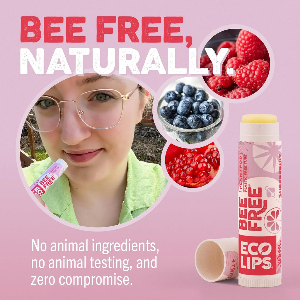 Eco Lips Bee Free Variety Vegan Lip Balm with Candelilla Wax, 3 pack | Nourishes Dry Lips | Plant-Based Ingredients | Cruelty Free | Long-Lasting Moisture | Cruelty & Petroleum Free
