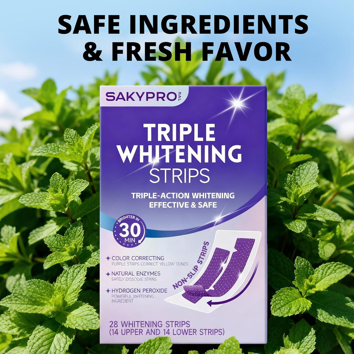 SAKYPRORAL Whitening Strips, Long-Lasting Results, Enamel Safe & Low-Sensitivity, Purple Tooth whitening, Professional Teeth Whitening Strips with Non-Slip Dry Strip Technology, 14 Count (Pack of 1)