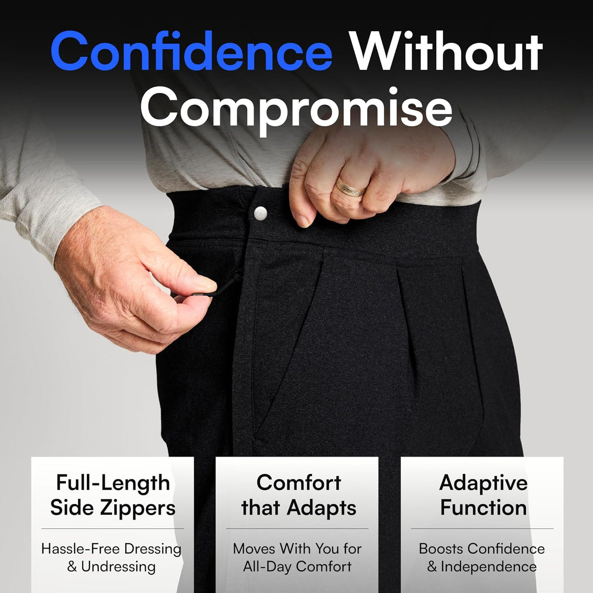 Joe & Bella Men’s Adaptive Pants with Side Zippers – Tear Away Post-Surgery Pants