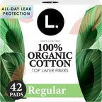 L. Ultra Thin Pads for Women, Organic Cotton Top Layer, Regular Absorbency, Menstrual Pads with Wings, Made Without Synthetic Pesticides and Fragrances, 42 Count