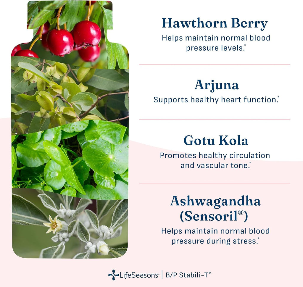 LifeSeasons B/P Stabili-T - Blood Pressure Support - Supplement for Healthy Heart & Circulation - Ashwagandha, Arjuna, Gotu Kola & Hawthorn Berry - 120 Capsules