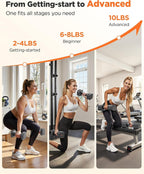 FEIERDUN DB3 5-in-1 Adjustable Dumbbell Set, 6LB/10LB Pair Adjustable Weights for Women at Home, Dual Locking Stable Hand Weights with TPU Soft Handle, Home Gym, Rehab, Pilates, Yoga, Strength Training