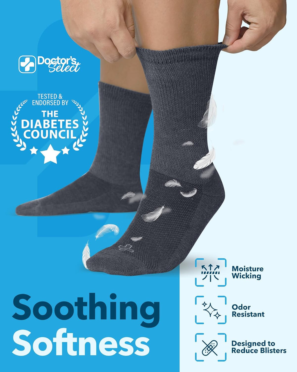 Doctor's Select® Diabetic Socks for Men - 4 Pairs Non Binding Neuropathy Socks for Swollen Feet, Work, Travel & Comfort
