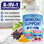 NEW AGE 8 in 1 Immune Support Booster Supplement with Echinacea, Vitamin C and Zinc 50mg, Vitamin D 5000 IU, Turmeric Curcumin & Ginger, B6, Elderberry 120 Count (Pack of 2)