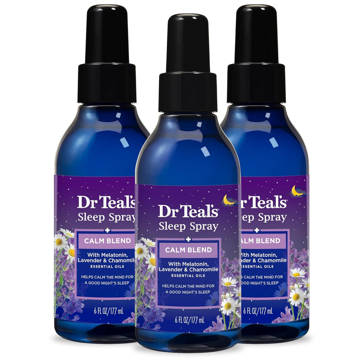 Dr Teal's Calm Blend Spray with Melatonin, Lavender & Chamomile Essential Oils, 6 fl oz (Pack of 3)