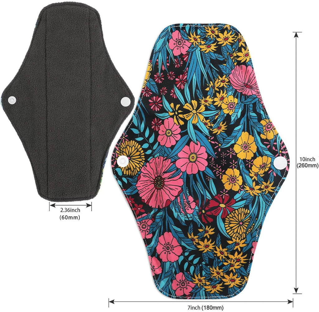 PHOGARY Reusable Menstrual Pads, Washable Night Pads for Abundant Menstrual Flow, Large Pads Set with Wings, Washable, Ideal for Overnight Use