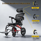 Transport Wheelchair Lightweight Foldable with Ergonomic Seat,Reclining Wheelchairs for Adults with Adjustable Headrest,Support 264LB Portable Compact Folding Travel Wheelchair,Only 28LB