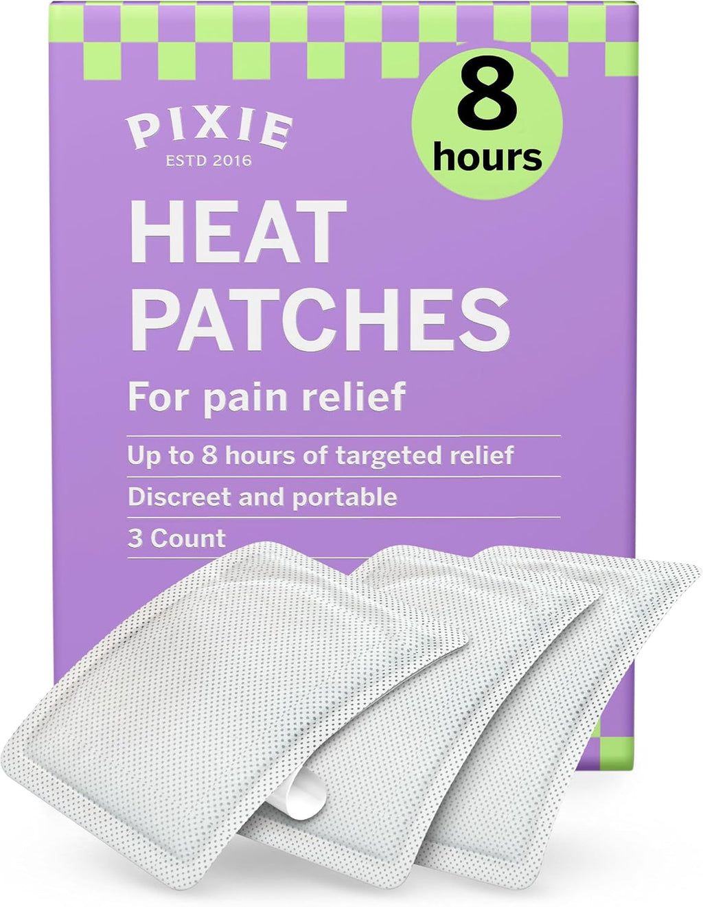 Pixie Period Cramps Menstrual Pain Relief Heat Patches - Lower Abdominal & Back Ache Therapy - Natural Alternative to Lidocaine ICY Hot - Up to 8 Hours - 3 Count Discreet Disposable Heat Pads