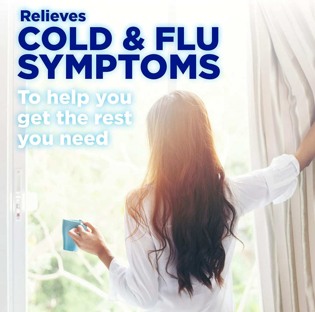 Amazon Basic Care Nighttime Cold and Flu Medicine, Maximum Strength, Original Flavor Liquid, Multi-Symptom Relief for Cough, Sore Throat, Fever, 12 fl oz (1-Pack)