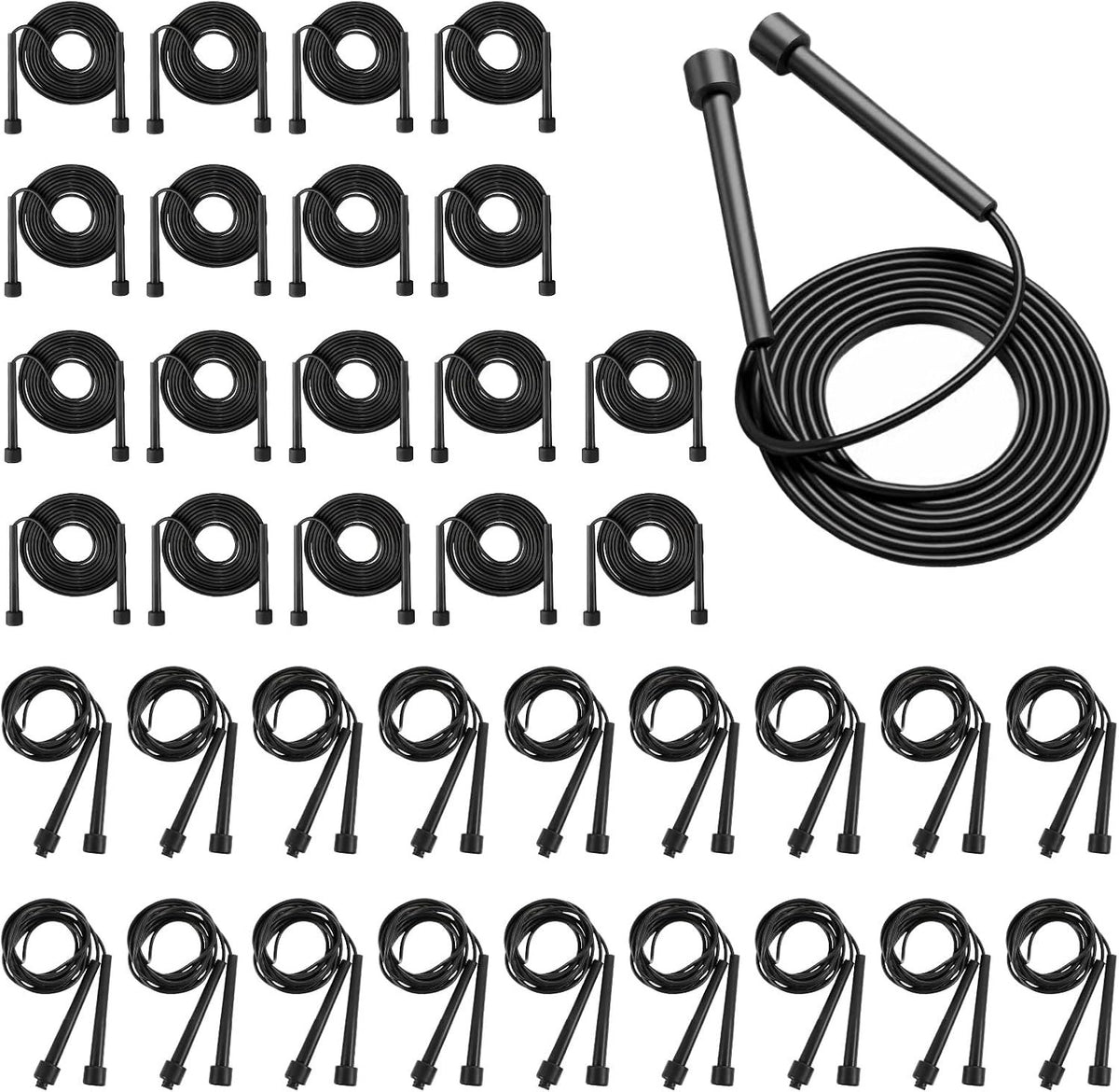 36PCS Adjustable PVC Jump Rope Bulk - 9.4ft Black Jump Ropes for Cardio Fitness, Workout, Training - Tangle-Free Plastic Jumping Rope Bulk for Men & Women