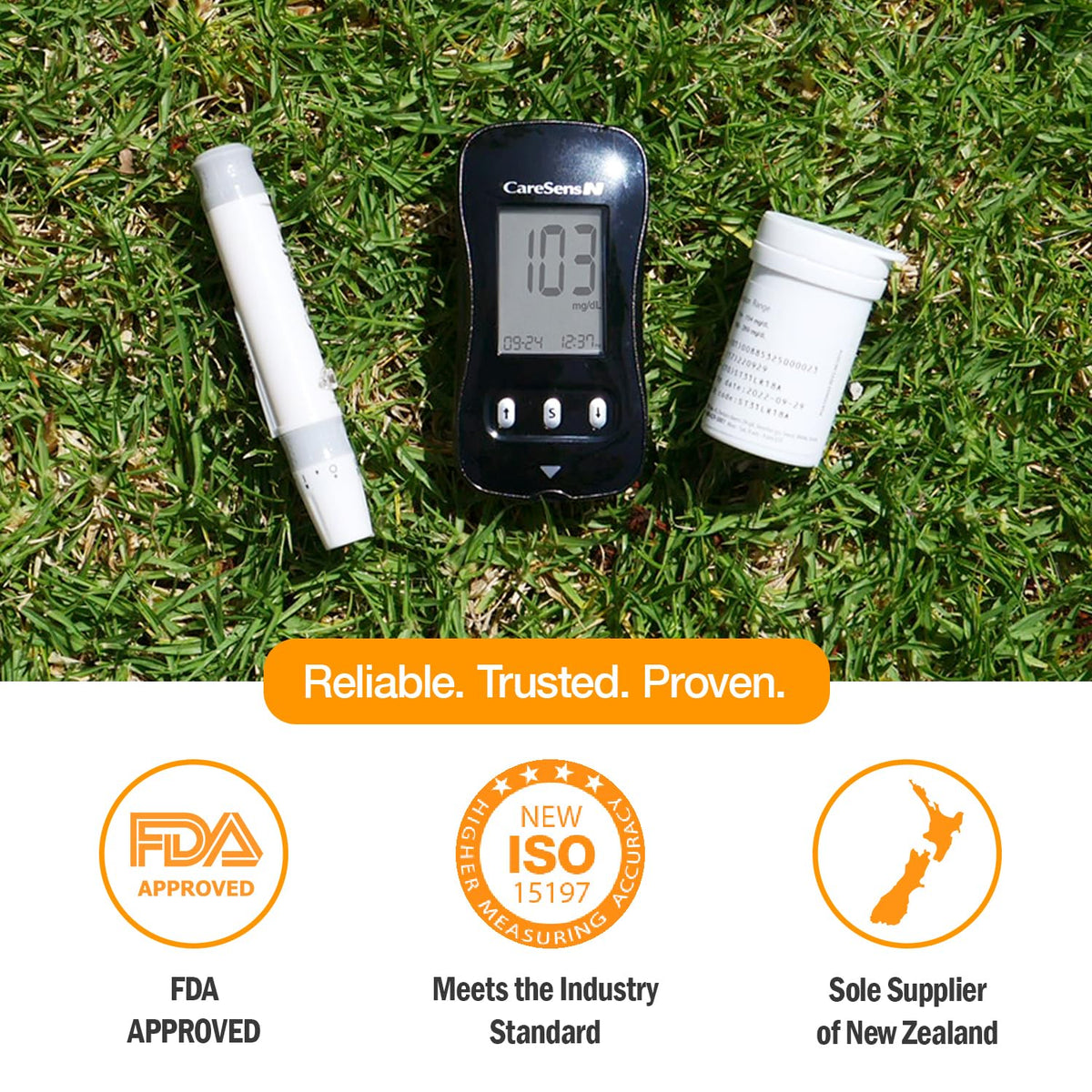 CareSens N Blood Glucose Monitor Kit with 100 Blood Sugar Test Strips, 100 Lancets, 1 Blood Glucose Meter, 1 Lancing Device, 1 Control Solution, Travel Case for Diabetes Testing for Personal Use
