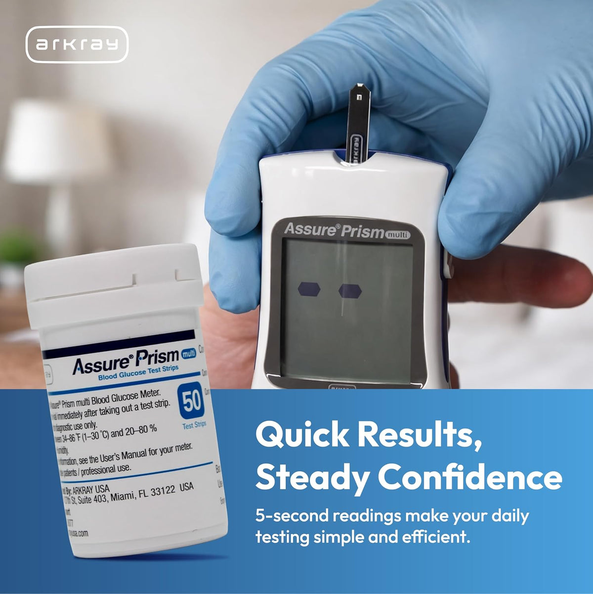 Assure Prism Multi Blood Glucose Test Strips – 0.5 Microliter Sample Size, Accurate & Fast 5-Second Results, Compatible with Assure Prism Multi Glucose Monitoring System, 50 Count | Automatic Coding