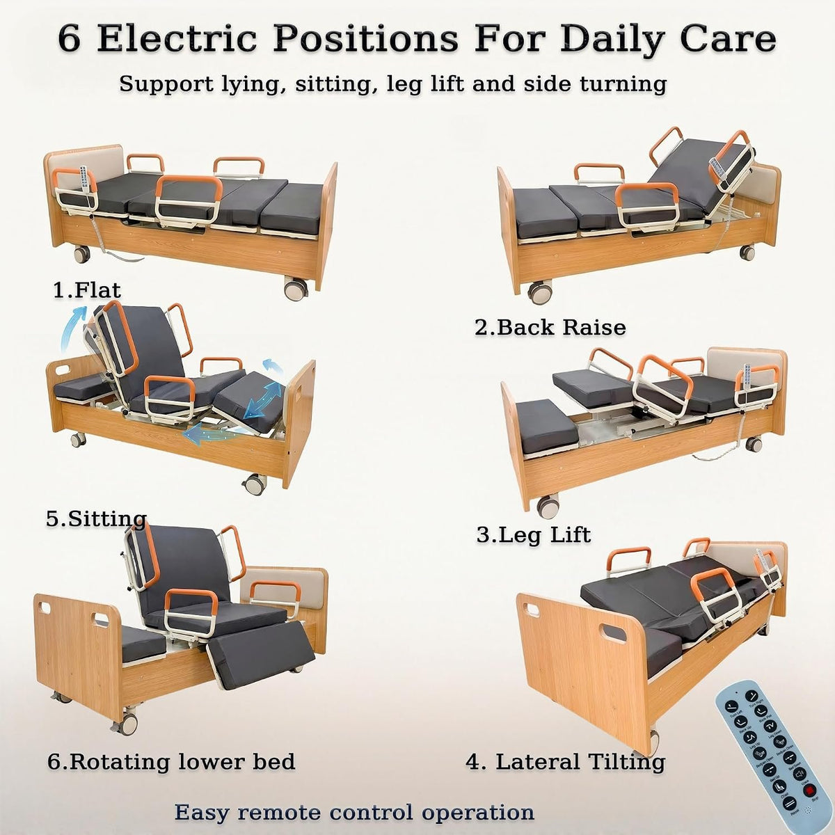 Electric Rotating Hospital Medical Beds for Senior Disabled Home Care Use | 750lbs, 90° Rotated Nursing Beds for Home Care with Adjustable Lateral Tilt & Backrest Leg Height