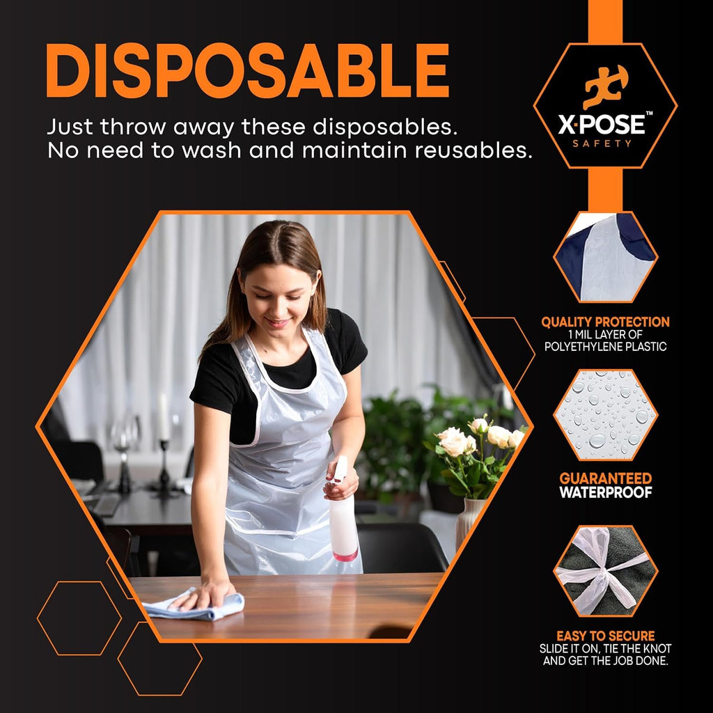 Xpose Safety Plastic Disposable Aprons for Cooking Individually Packaged Durable 1 Mil Waterproof Polyethylene 24" x 48"