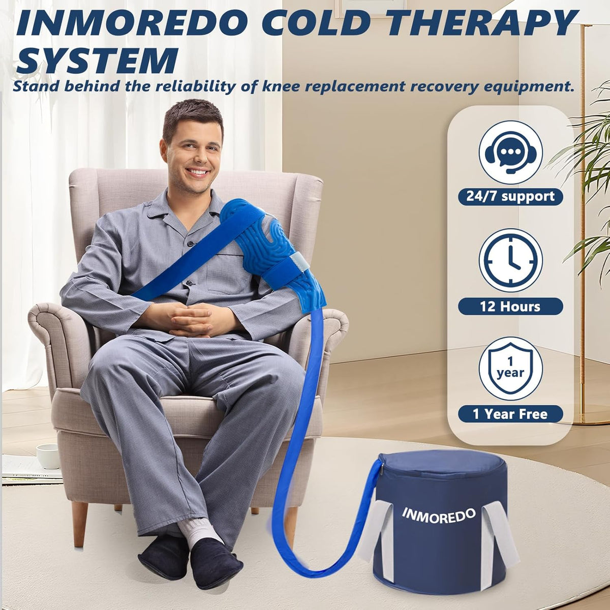 Cold Therapy Machine, Programable Ice Therapy Machine, for Knee Replacement, Post-Surgery Recovery, ACL, Pain Relief, for Sports Injuries, Sprains, Reduce Swelling, Knee Pad