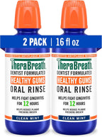 TheraBreath Healthy Gums Oral Rinse, Clean Mint, 16 fl oz, 2-Pack | Antigingivitis, Dentist Formulated, Prevents Gingivitis, Supports Gum Health, Alcohol Free
