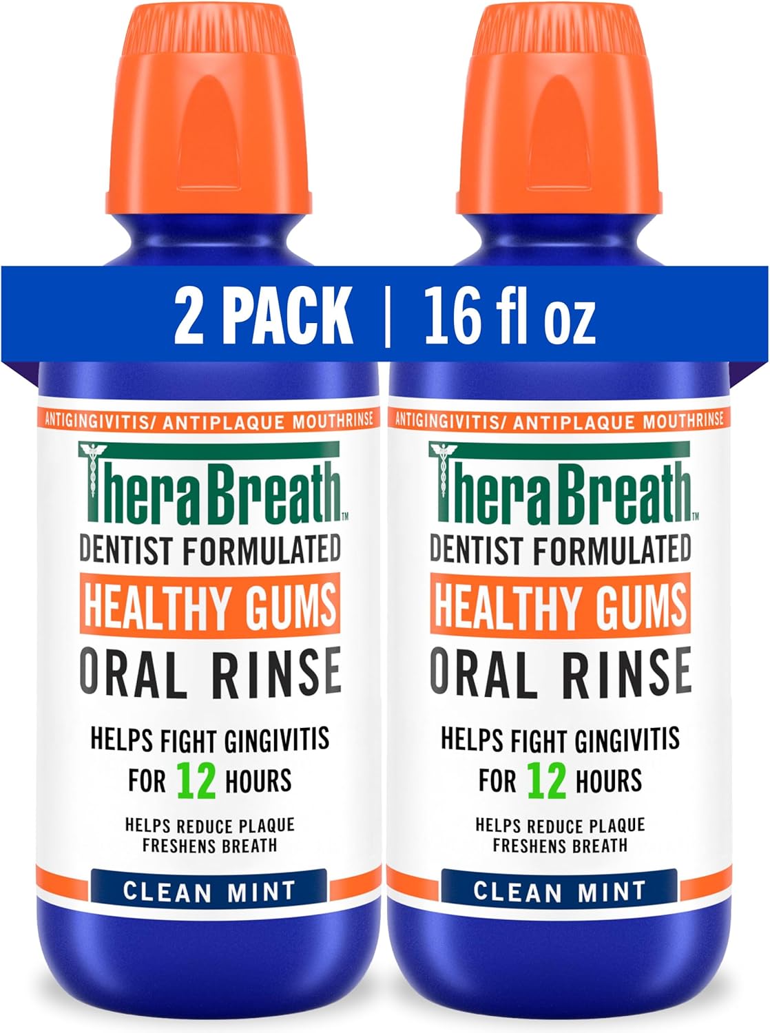 TheraBreath Healthy Gums Oral Rinse, Clean Mint, 16 fl oz, 2-Pack | Antigingivitis, Dentist Formulated, Prevents Gingivitis, Supports Gum Health, Alcohol Free