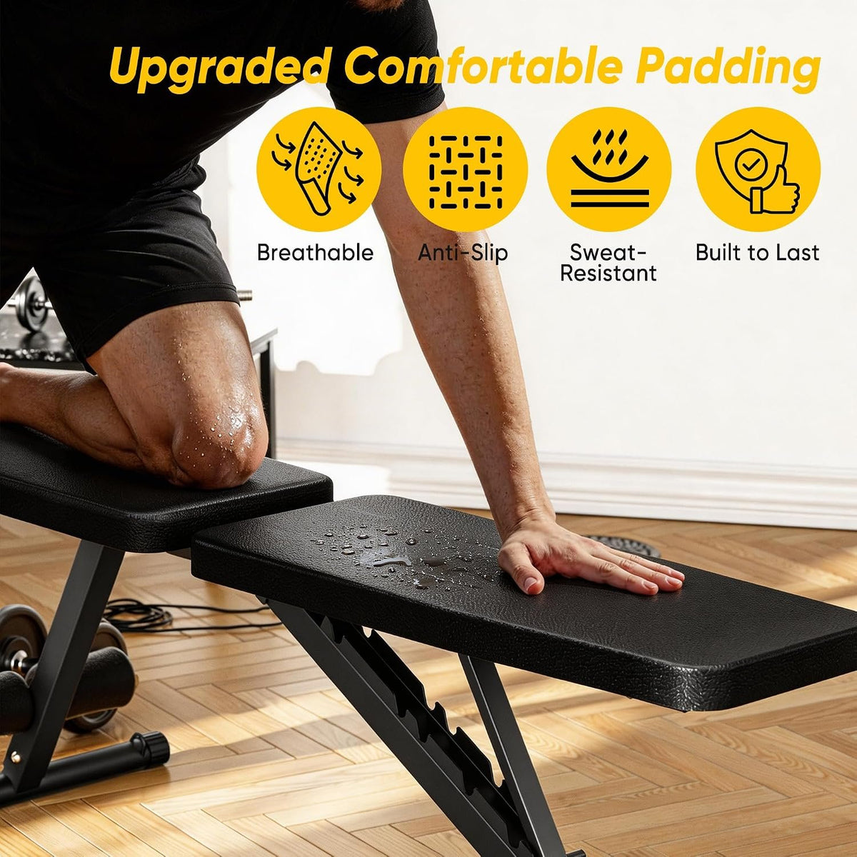Adjustable Weight Bench for Home Gym, 600LBS Capacity Foldable Workout Bench with 7 Backrest Positions for Full Body Exercise, Compact for Small Spaces, Incline Decline Flat Bench with Quick Adjustment & Easy Folding