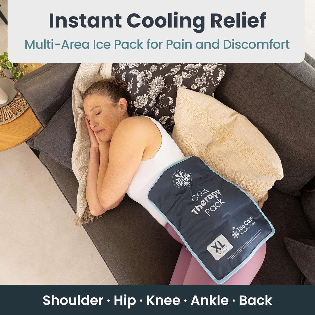 Pelegon Ice Packs for Injuries Reusable XL (11" x 15") Ice Pack for Knee, Reusable Gel Ice Pack for Back, Large Flexible Cold Pack for Shoulder, Hip & Neck, Soft Fabric Side, Leakproof Design - 1 Pack
