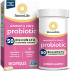 Renew Life Women's Probiotic Capsules, 50 Billion CFU Guaranteed, Supports pH Balance, Vaginal, Urinary, Digestive and Immune Health(2), L. Rhamnosus GG, Dairy, Soy and Gluten-Free, 60 Count