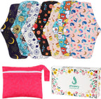 PHOGARY 7 Pack Reusable Menstruation Pads, Washable Night Pads for Abundant Menstrual Flow, Cotton Liner with Wings for Night, Sports and Postpartum Care