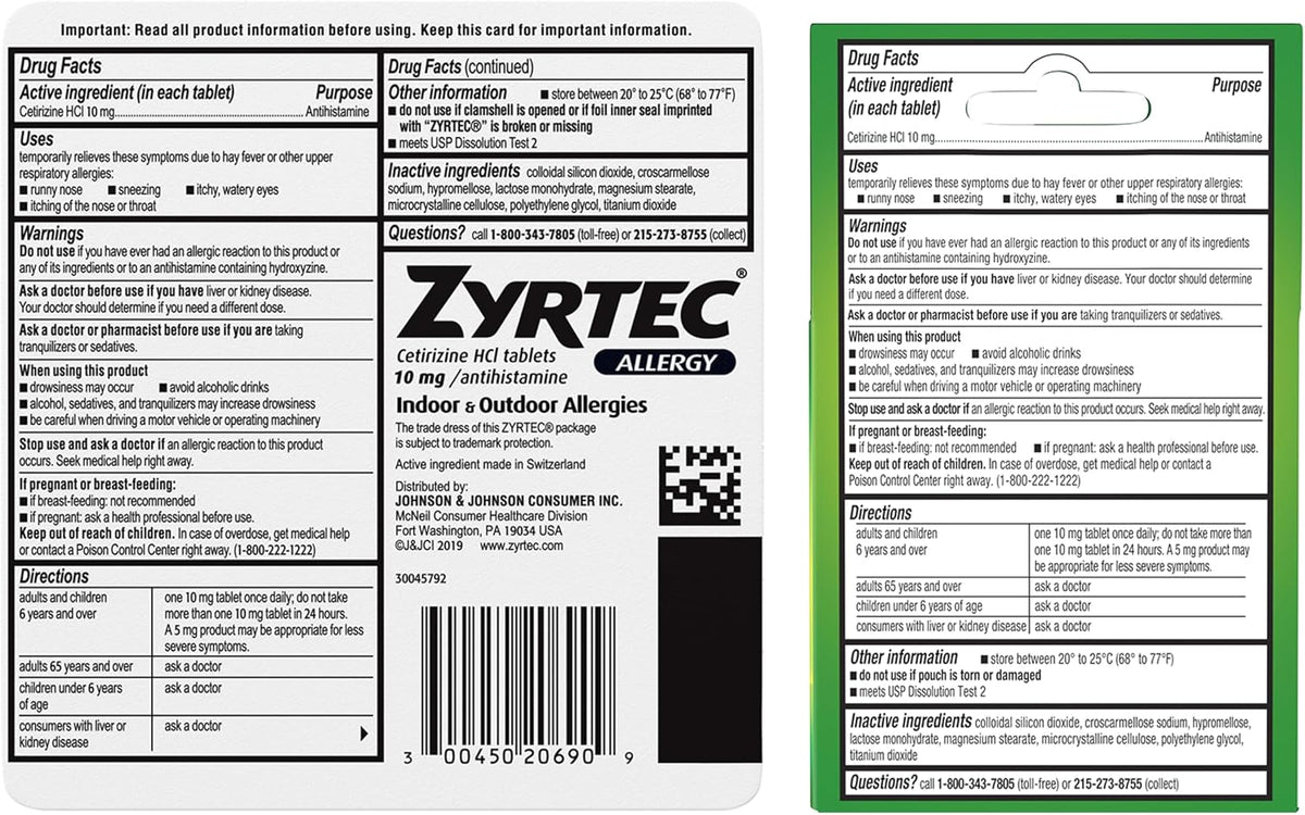 Zyrtec 24-Hour Allergy Relief Tablets, 90-Ct Size Plus 3x1-Ct Packs | 10 mg Cetirizine HCl, Allergy Medicine, For Symptoms like Runny Nose, Sneezing, Itchy & Watery Eyes & Itchy Nose or Throat