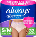 Always Discreet Adult Diapers for Women, Incontinence Underwear, Postpartum Essentials, Disposable Briefs, Max Absorbency, Bladder Leak Protection, Small/Medium, 32ct