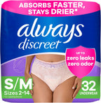 Always Discreet Adult Diapers for Women, Incontinence Underwear, Postpartum Essentials, Disposable Briefs, Max Absorbency, Bladder Leak Protection, Small/Medium, 32ct