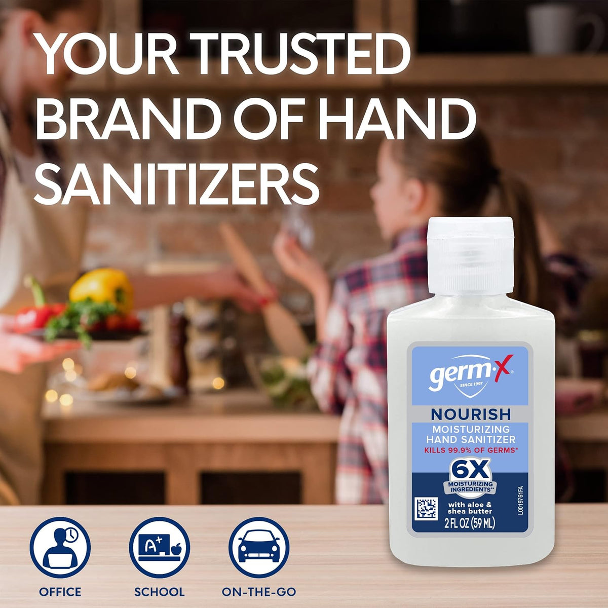 Germ-X Nourish Hand Sanitizer, 2 Fl Oz (Pack of 6), 2-in-1 Moisturizing and Sanitizing Formula with Shea Butter, Vitamin E & Aloe, Non-Greasy, Mini Travel Size for On-The-Go, Fresh Scent