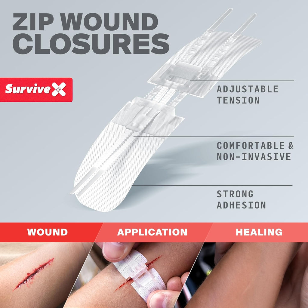 SurviveX Zip Stitch Wound Closures - No Stitches Needed, 3 Pieces | Close wounds without needles or stitches, Non-invasive for sensitive users, Easy to use, Adjustable tension