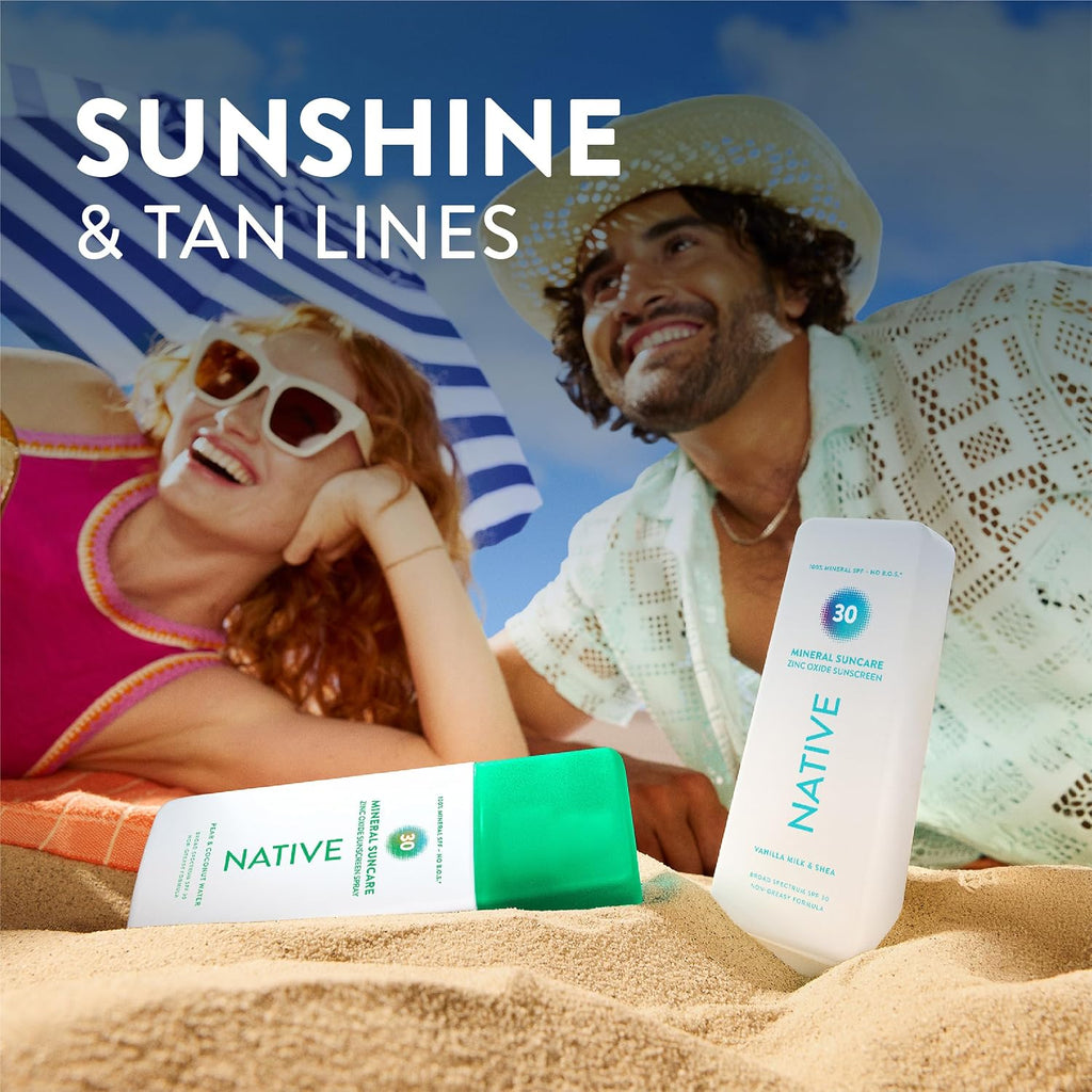 Native Mineral Sunscreen Lotion SPF 30, Unscented, with 100% Mineral Zinc Oxide for Face & Body, Hawaii Compliant, Vegan, No White Cast - 7 oz